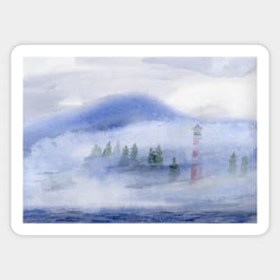 Lighthouse with Fog Watercolor Painting Sticker